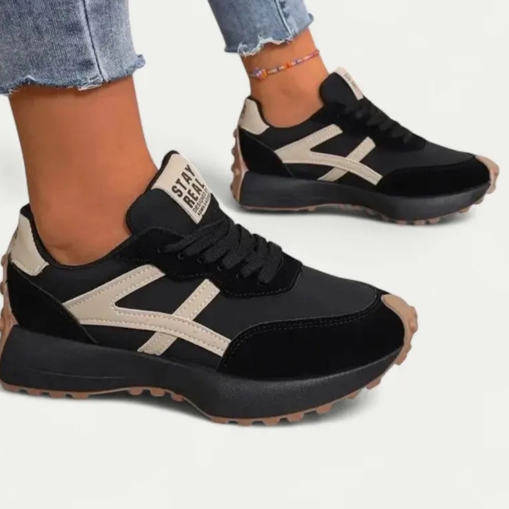 Women’s Black and Beige Fashion Platform Sneakers SZE 8.5